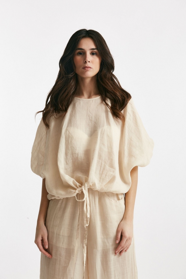 Camicia in lino beige chiaro 