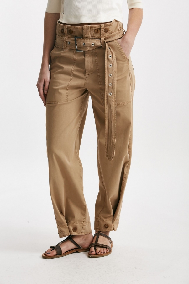 Pantalone in cotone cammello vita regolare