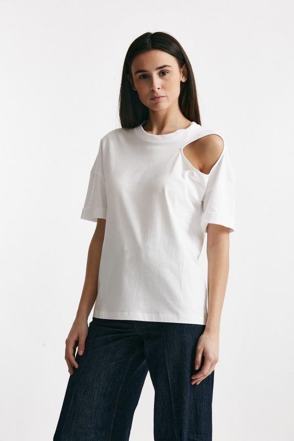 T-shirt girocollo cut out bianco 