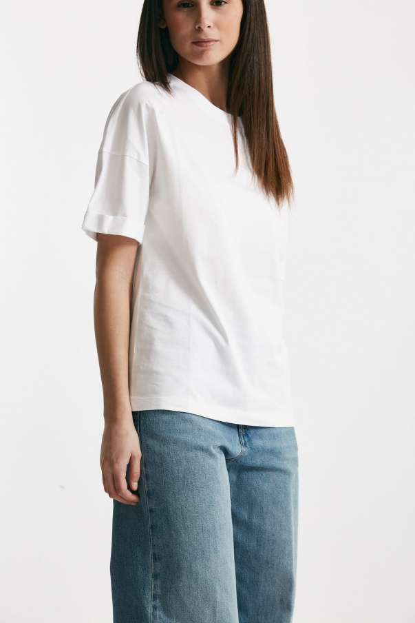 T-shirt girocollo over bianco 