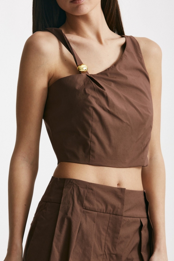 Top crop monospalla cioccolato 