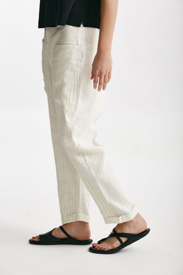 Pantalone loose bianco gessato 