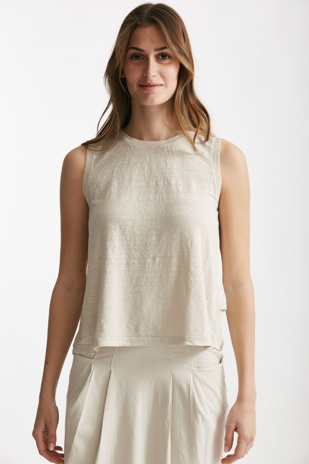 Top in cotone e lino beige