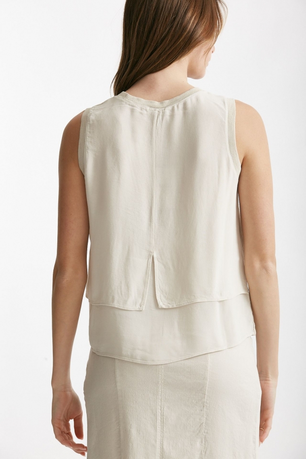 Top in cotone e lino beige
