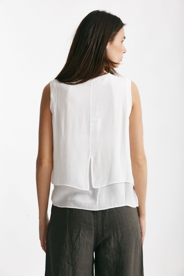 Top in cotone e lino bianco