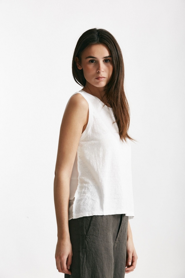 Top in cotone e lino bianco