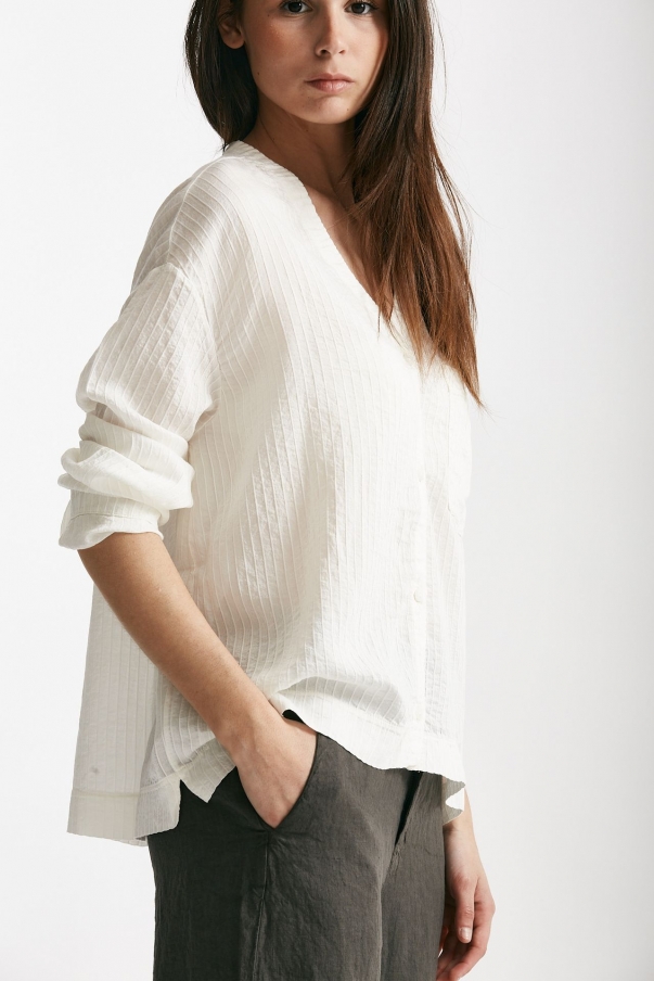 Camicia in viscosa e lino panna