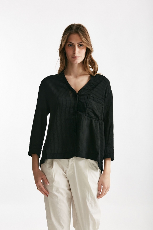 Camicia in viscosa e lino nero