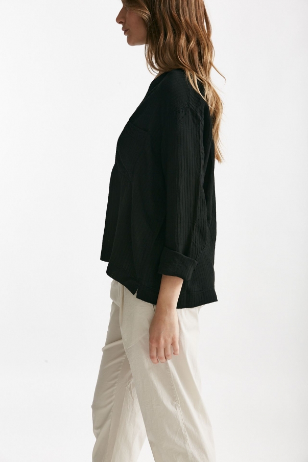 Camicia in viscosa e lino nero
