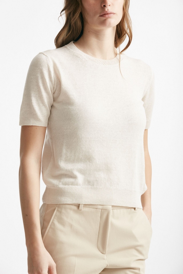 T-shirt in lino beige chiaro 