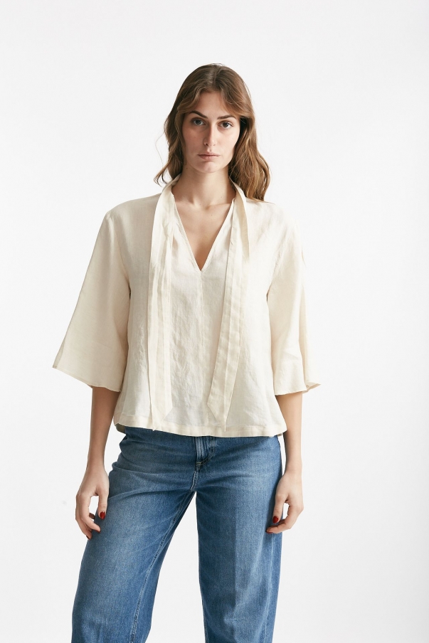 Camicia in lino panna
