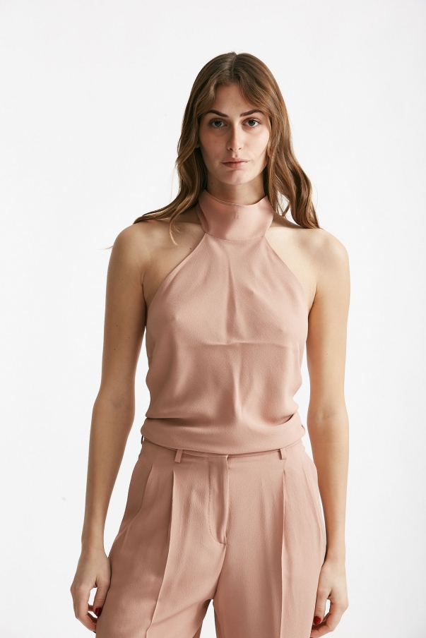 Top in misto seta rosa cipria