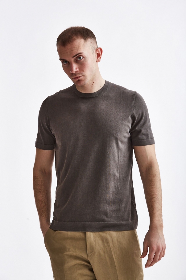 T-shirt in cotone lavato tortora scuro