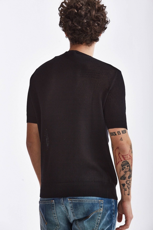 T-shirt traforata in cotone nero