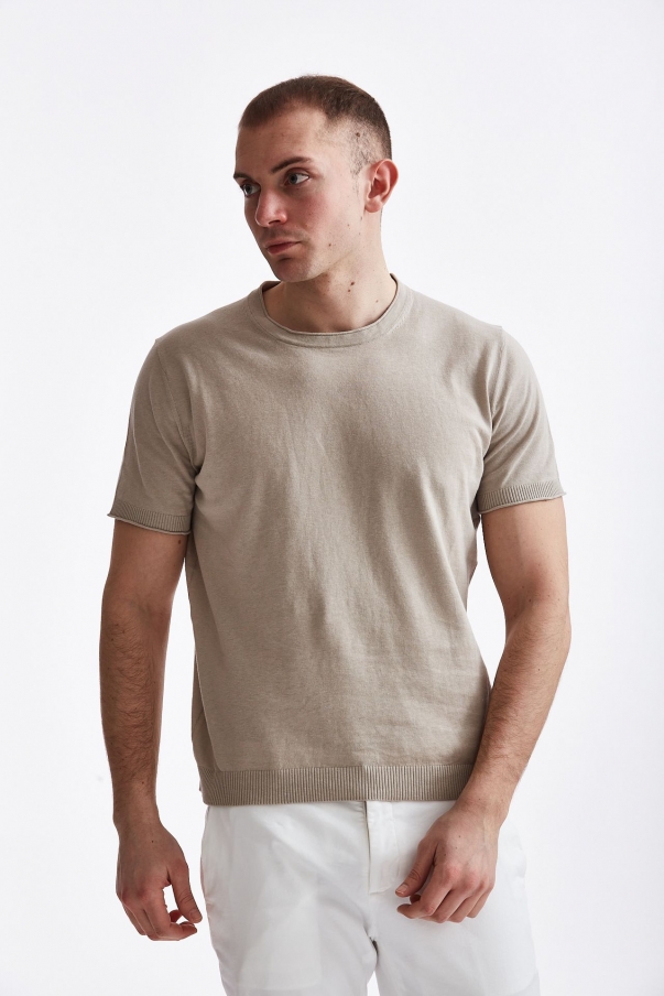 T-shirt in cotone lino beige