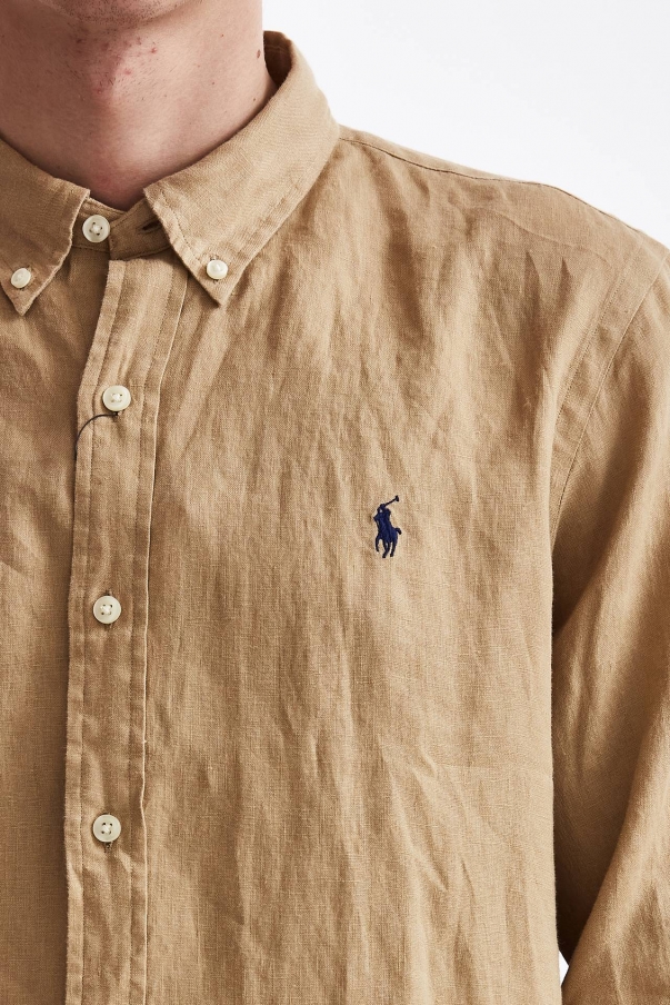 Camicia in lino cammello