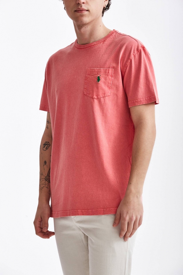 T-shirt in cotone/lino corallo 