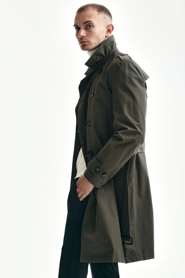 Trench in cotone tecnico verde militare