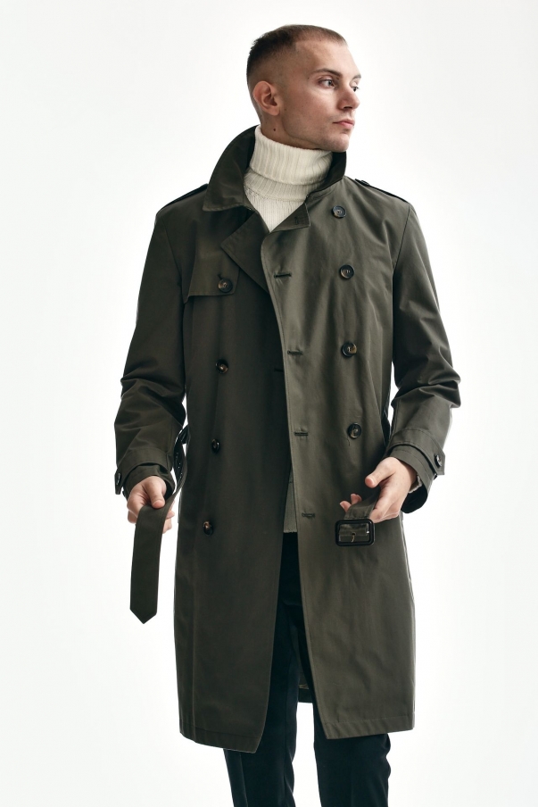 Trench in cotone tecnico verde militare