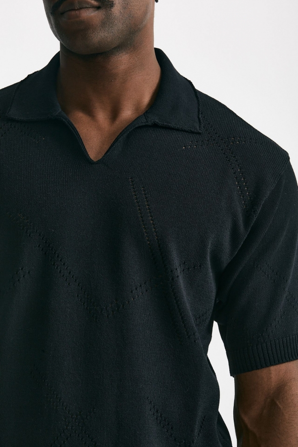 Polo in cotone traforata nero