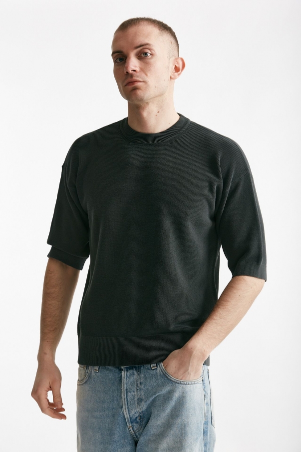 T-shirt in cotone lavato grigio antracite