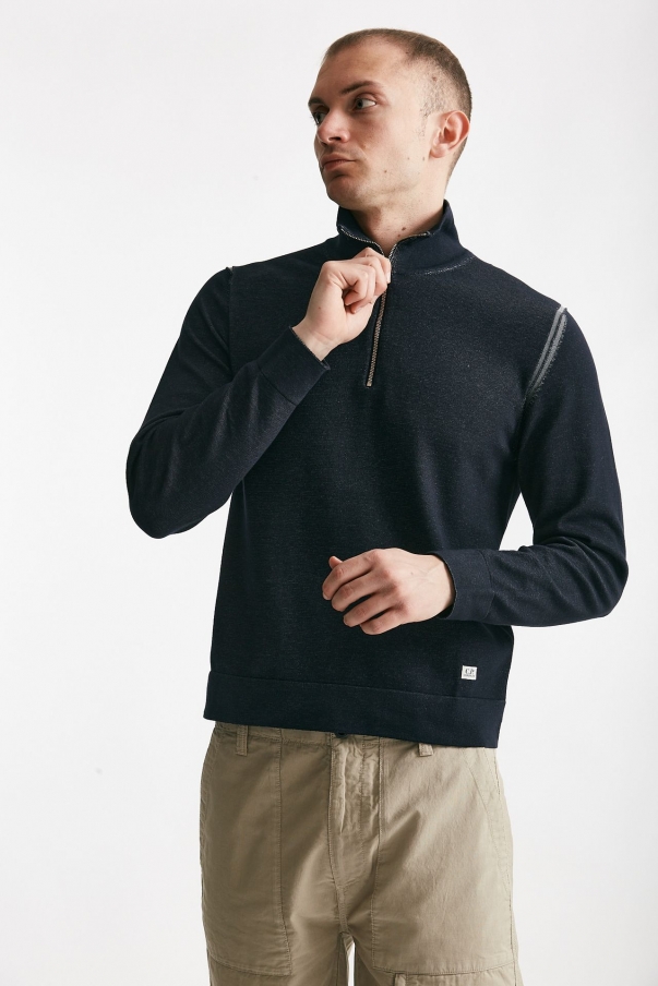 Maglia in cotone e poliammide blu melange