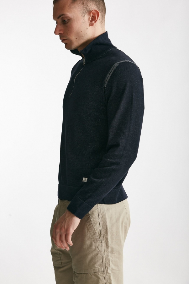Maglia in cotone e poliammide blu melange
