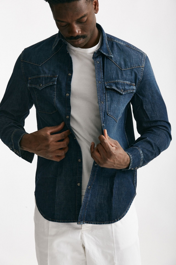 Camicia in cotone fermo denim scuro