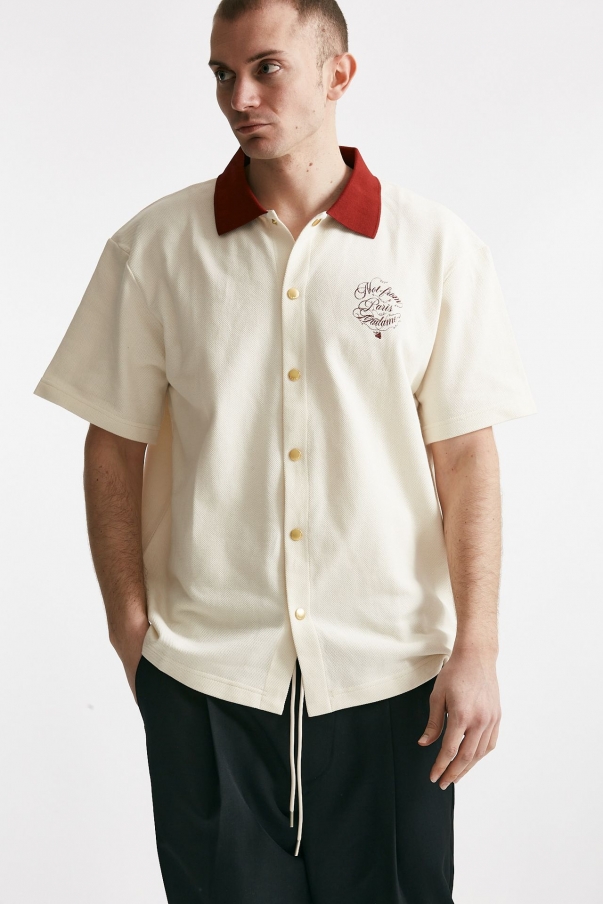 Camicia VIGNES in piquet di cotone crema