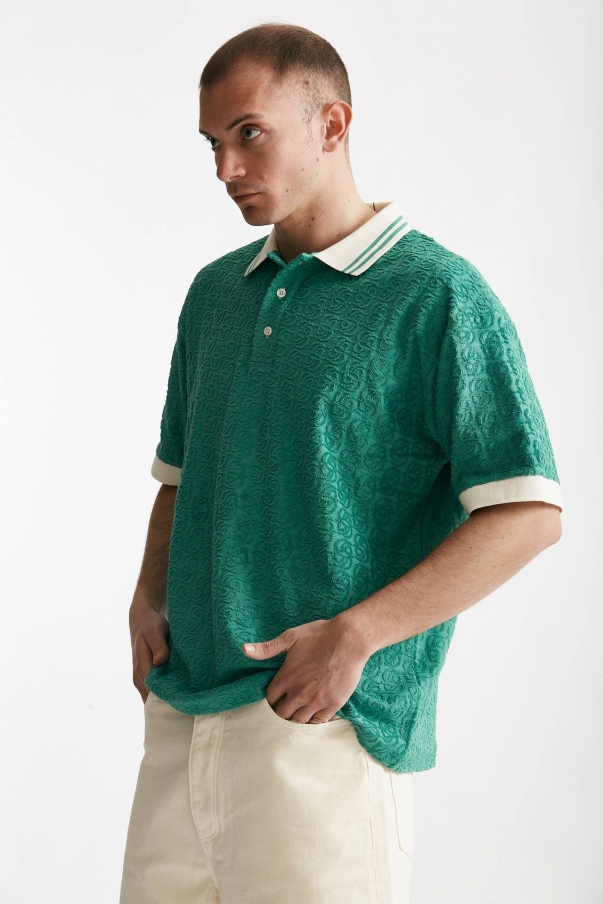 Polo in cotone lavorato verde acqua