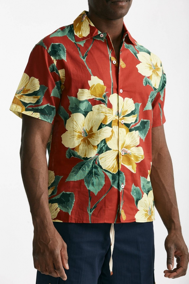 Camicia in cotone e lino fantasia