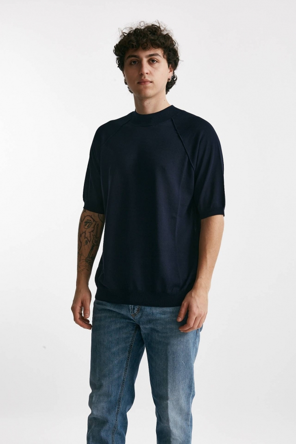 T-shirt in maglia cotone blu 
