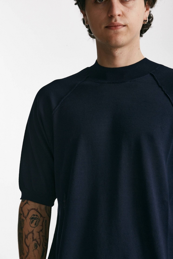 T-shirt in maglia cotone blu 