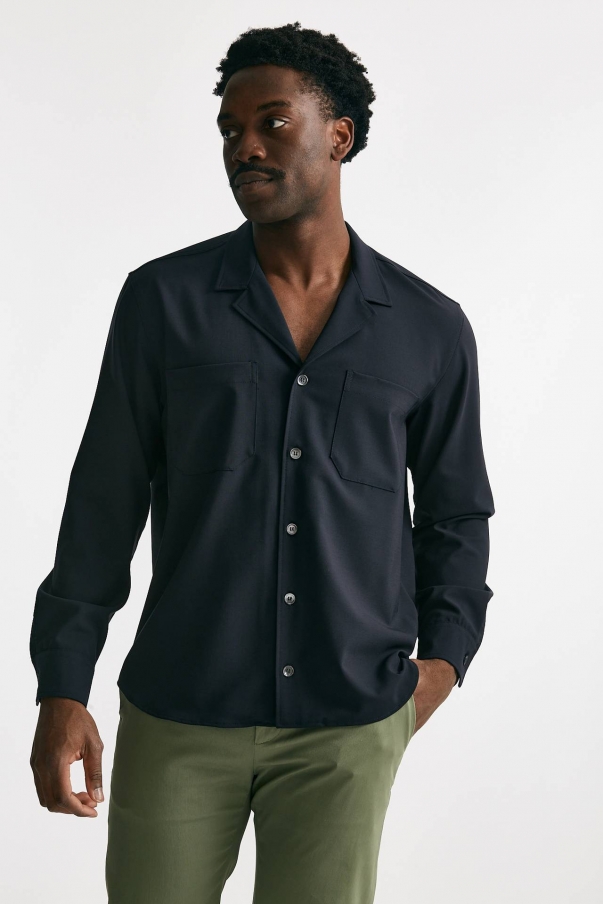 Overshirt in misto lana stretch blu