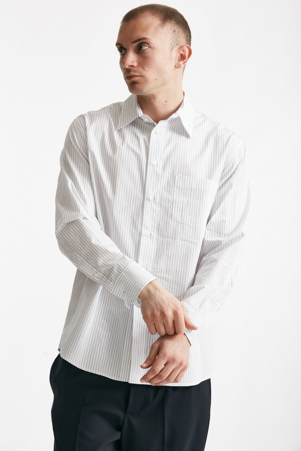 Camicia in cotone bianco rigato grigio