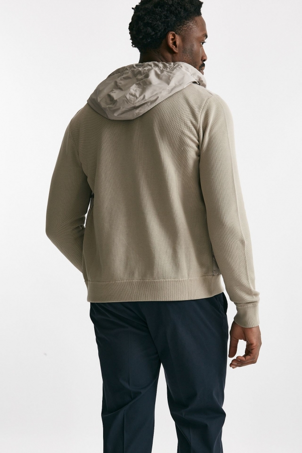 Giubbino ibrido micro piuma e jersey di cotone grigio chiaro