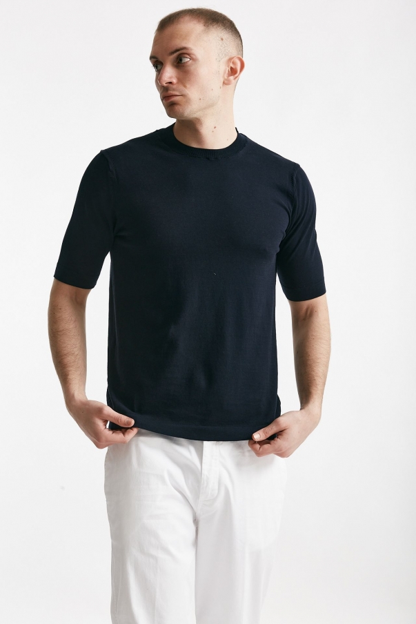 T shirt in maglia cotone blu 
