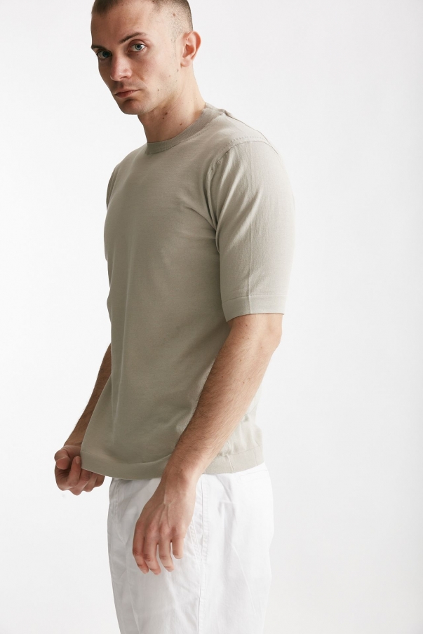 T shirt in maglia cotone grigio perla 