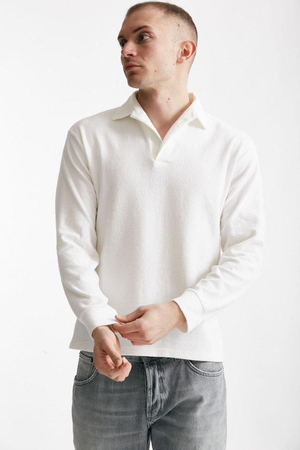Polo in cotone scollo V bianco 