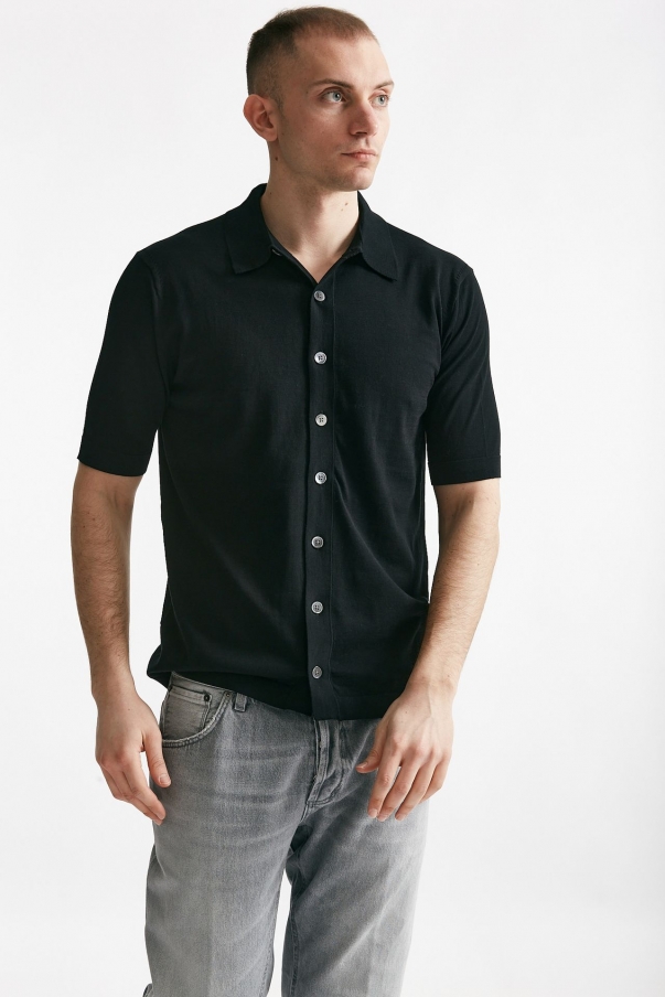 Polo camicia in maglia cotone nero 