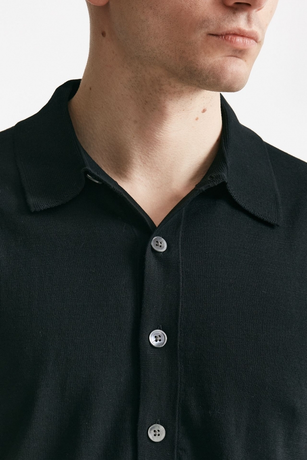 Polo camicia in maglia cotone nero 