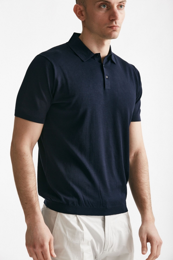 Polo in seta e cotone blu