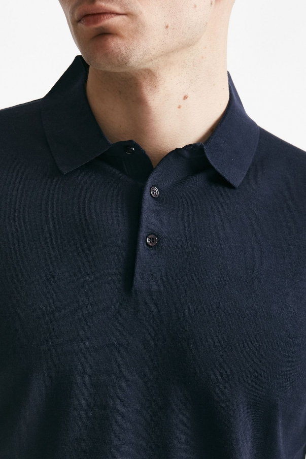 Polo in seta e cotone blu