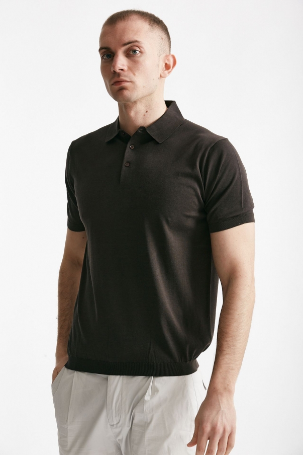 Polo in seta e cotone marrone