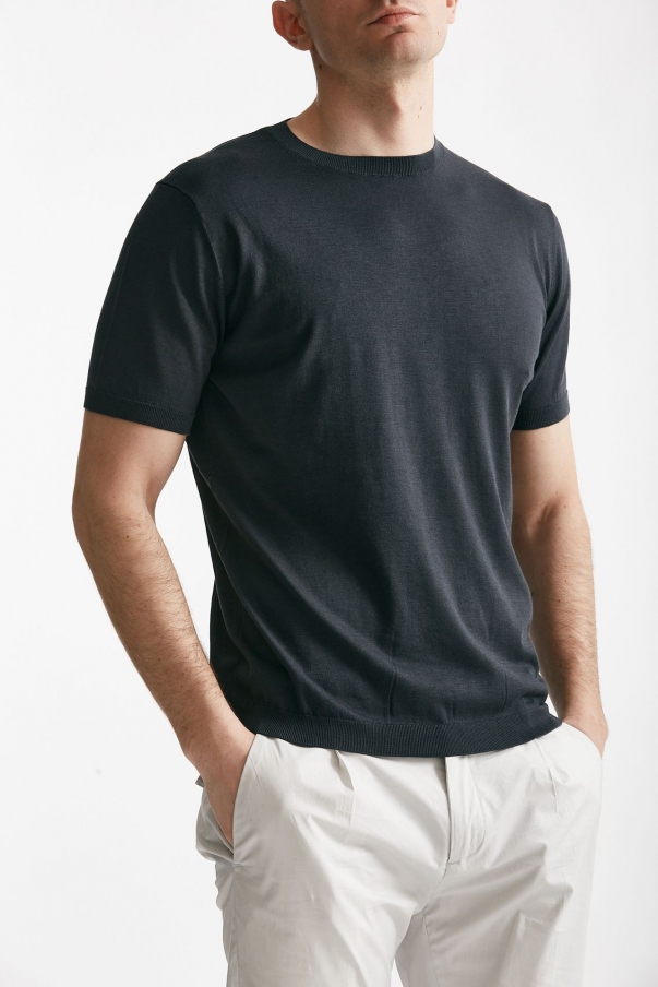 T shirt in seta e cotone grigio scuro