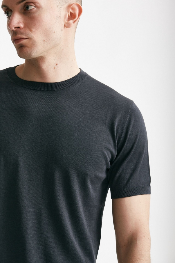 T shirt in seta e cotone grigio scuro