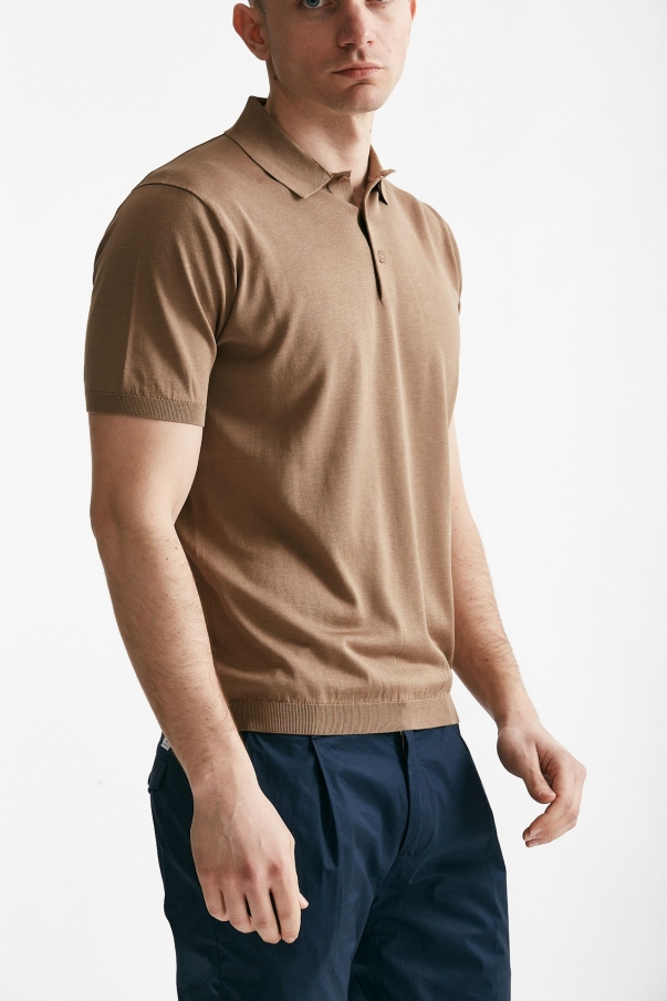 Polo in seta e cotone cammello