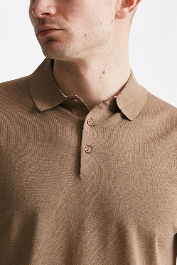 Polo in seta e cotone cammello