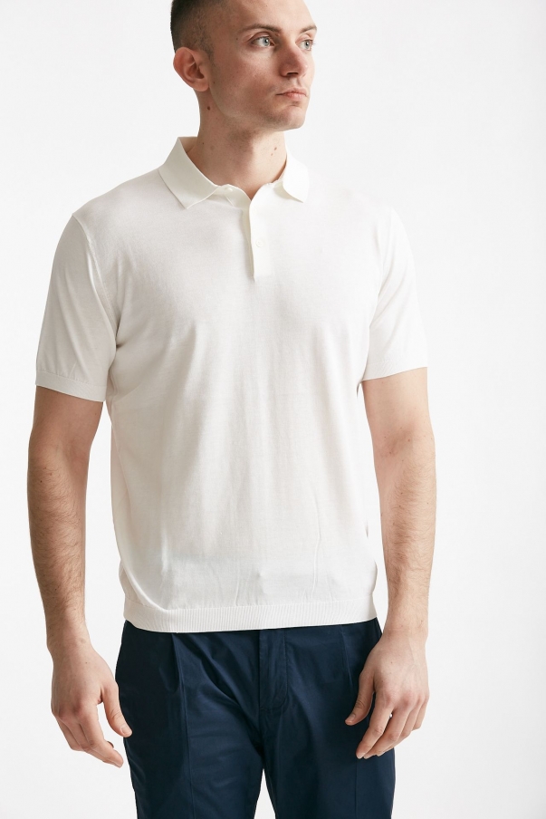Polo in seta e cotone bianco