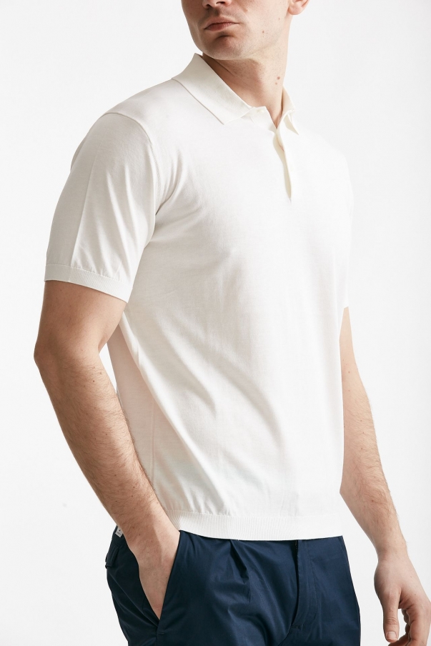 Polo in seta e cotone bianco